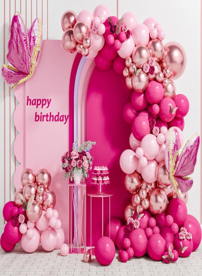 Netnology Pink Butterfly Balloon Arch Garland Kit 112pcs Pastel Pink Rose Gold Balloons with 2pcs Butterfly Foil Balloons for Birthday Party Decorations Baby Shower Decorations for Girls - Image 1